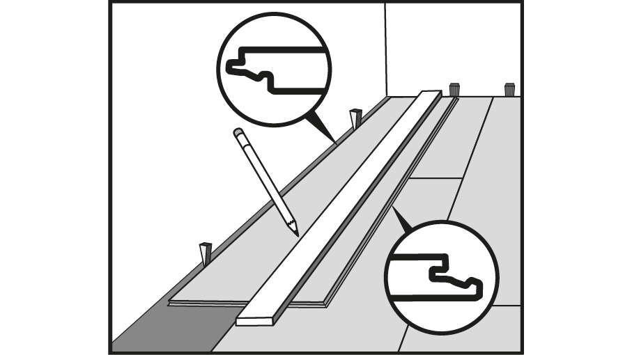 Anzeichnen der letzten Dielenreihe zur Wand Anzeichnen der letzten Dielenreihe zur Wand